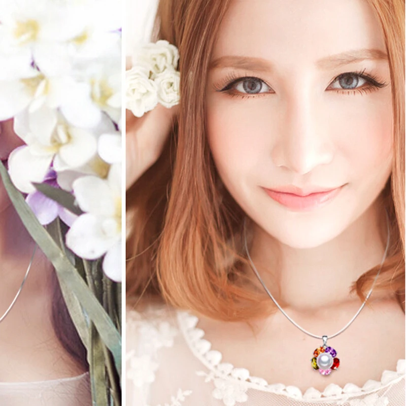 

PEISENI 100% natural freshwater pearl Pendant charm necklace 925 Sterling Silver Jewelry Flower Choker Necklace Gift