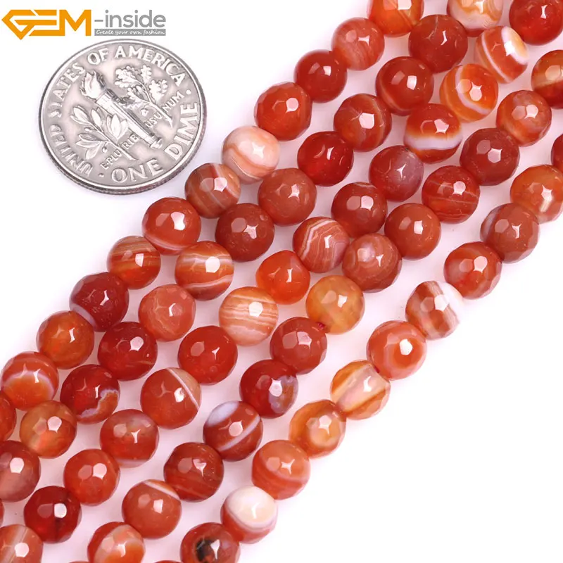 

Gem-inside Round Faceted Red Banded Sardonyx Agates Beads For Jewelry Making Beads 15inches DIY Jewellery Christmas Gift