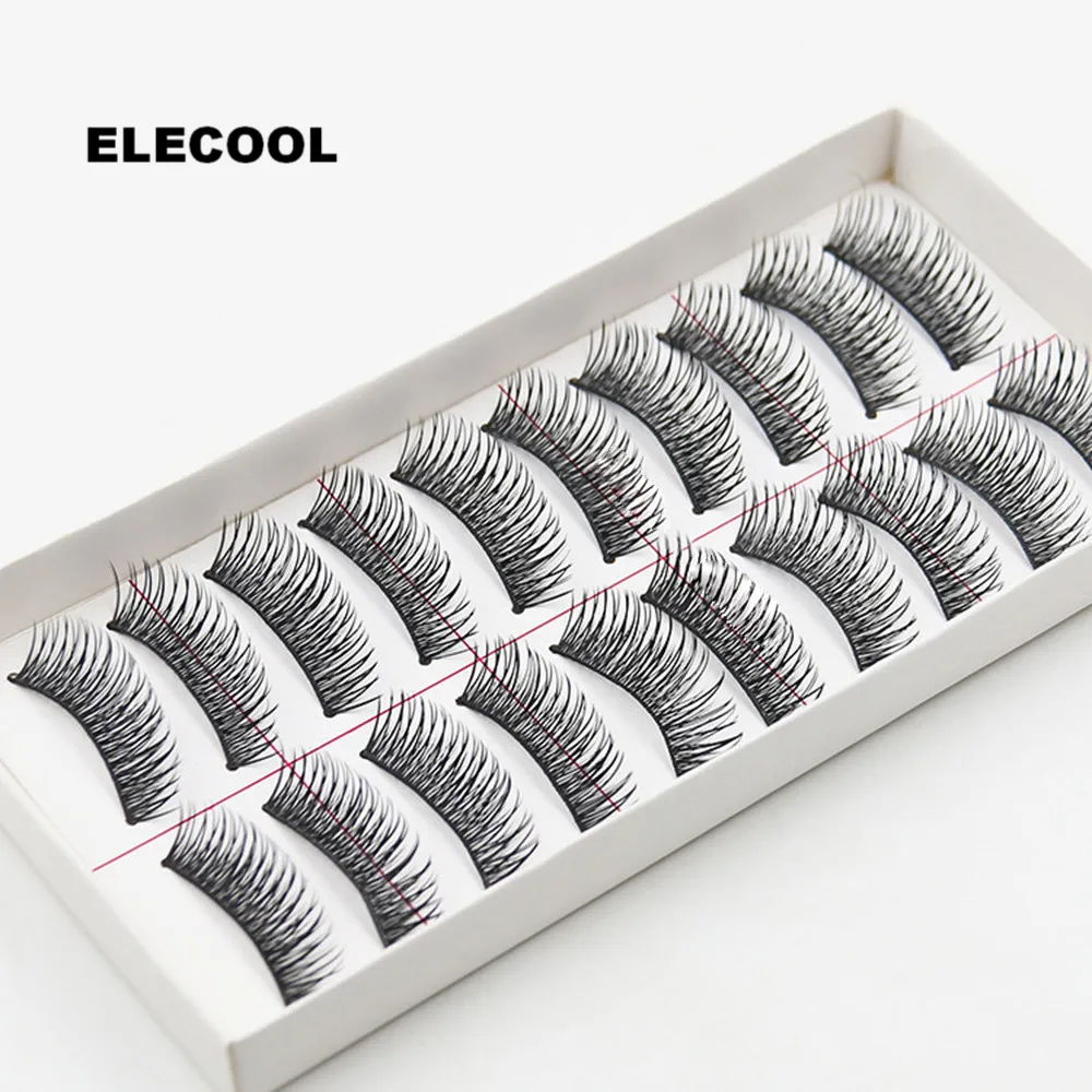 Elecool 10 пар/кор. новые толстые натуральные накладные ресницы ручной работы мягкие поперечные Длинные Накладные ресницы мягкий инструмент для макияжа