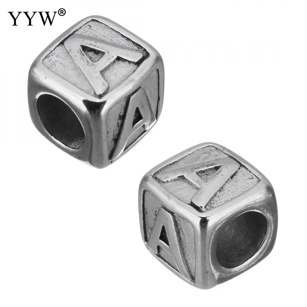1 шт. Европейские Бусины Из Нержавеющей Стали 8 мм Cube от A до Z большие стальные