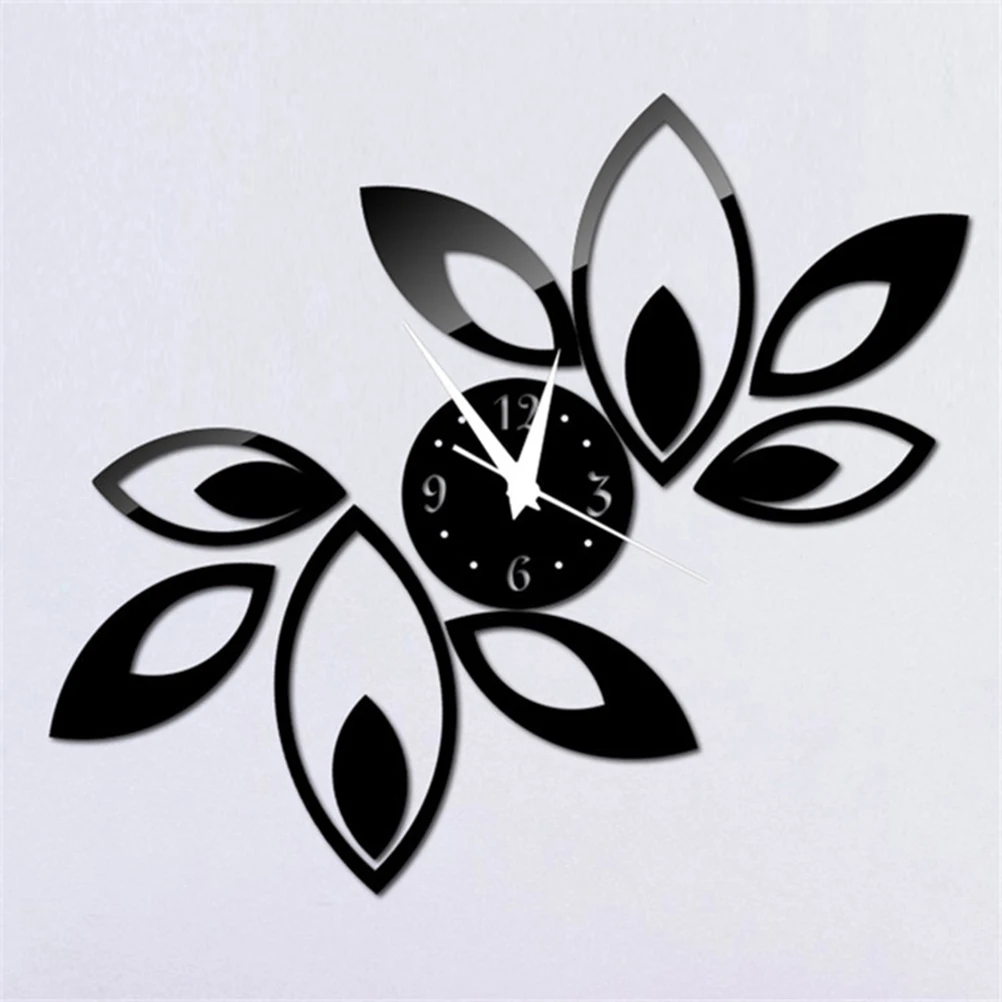 OULII Mirror Wall Clock Rhombus Leaves Sticker Decoration | Дом и сад