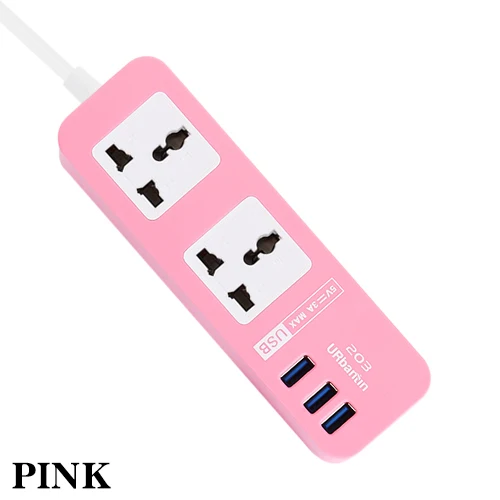 Силовая полоса умная Домашняя электроника с 3 USB быстрой зарядкой Универсальная Розетка Гнездо для шнура удлинителя с адаптером EU UK AU - Цвет: Pink