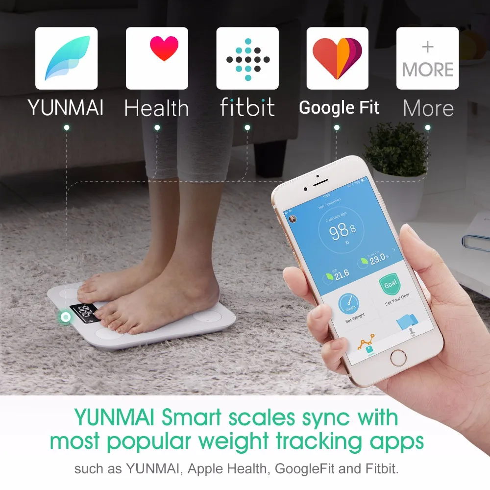 YUNMAI мини весы напольные Bluetooth жира монитор с светодиодный Дисплей смарт-весы
