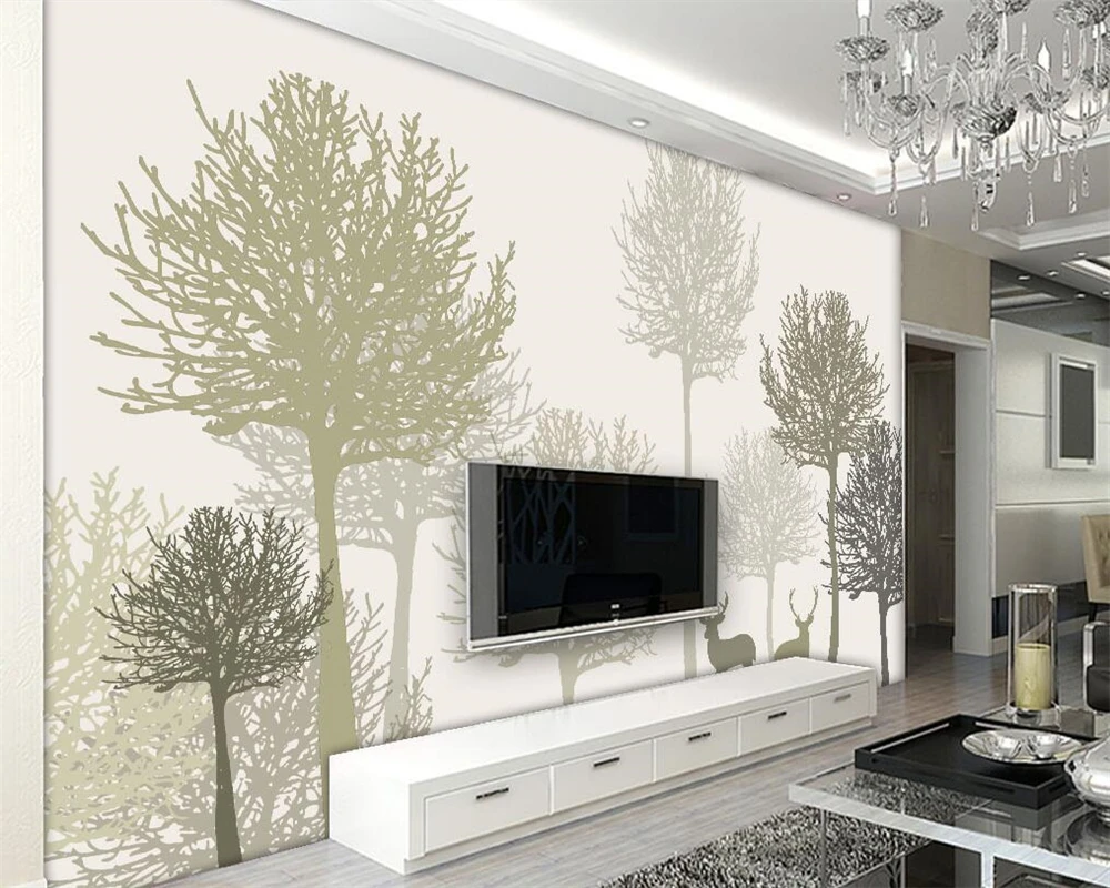 Beibehang Custom wallpaper Simple Pastoral Gray Retro Woods Elk TV Background Wall Home Decor Living room Bedroom 3d | Обустройство