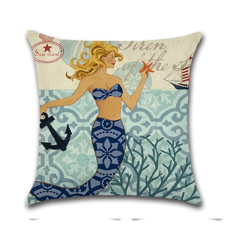 New Classical 4 colors Mermaid Cushion Cover Printed Soft Linen Throw Pillowcase living room Seat Pillow Decorative funda cojin | Дом и сад
