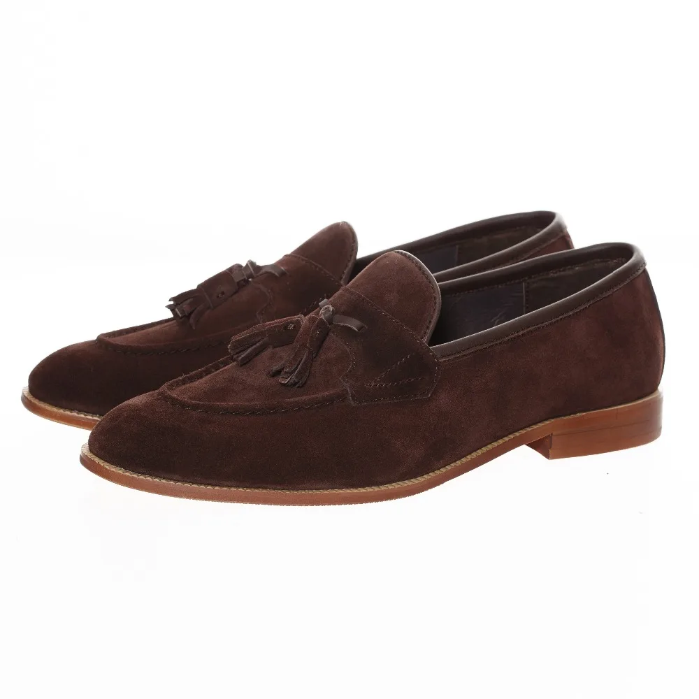 New British Mens Brown Leather Tassel Loafers Shoes Prom Suede Men Dress Fashion Casual Slippers Men's Flats Size 6.5-13 | Обувь