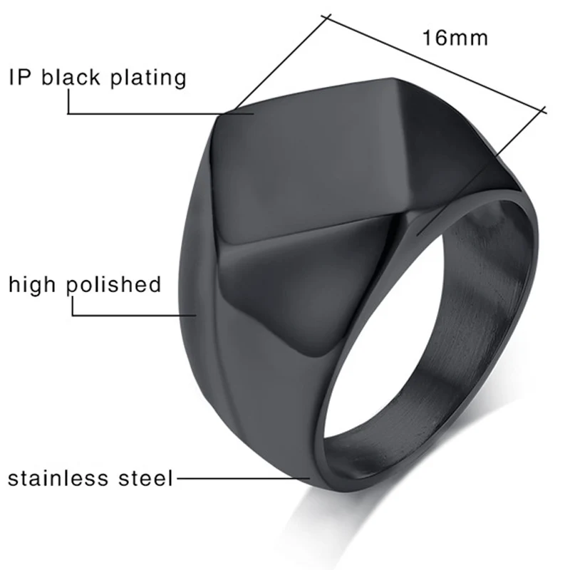 16mm Men Black/Gold/Silver Color Vintage Cool Biker Rings Stainless Steel Geometric Shape Ring | Украшения и аксессуары
