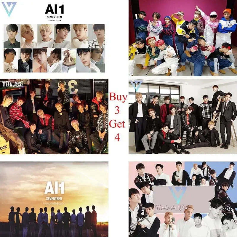 Корейский плакат группы seventeen прозрачные наклейки на стену с изображением