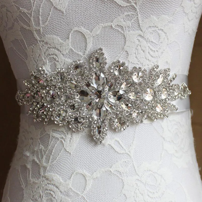 

SLBRIDAL Wedding Accessories Crystal Wedding Belt Satin Rhinestone Evening Prom Dress Belt Bridal Ribbon Sash Bridesmaids Women