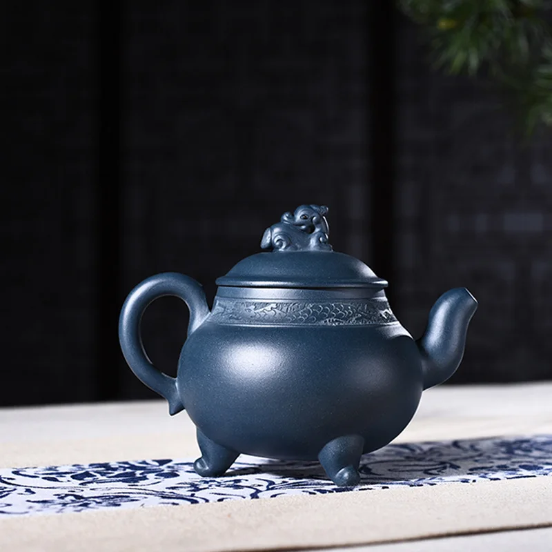 Фиолетовая глина yixing pot Подлинная ручная работа Известный Ван Fangyuan mine azure mud штатив Дракон верхний горшок кунгфу Чайный горшок чайный сервиз