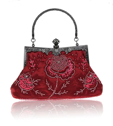 Бордовая китайская женская сумочка с бисером и блестками, клатч, банкетная свадебная вечерняя сумочка, кошелек, сумка для макияжа, бесплатная доставка 03331-1-A
