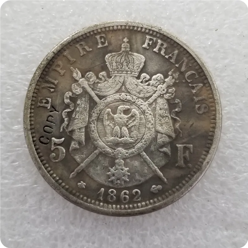 1861-1866 Франция 5 монета Франк копия памятных монет-копии монет медаль коллекционные монеты - Цвет: 1862