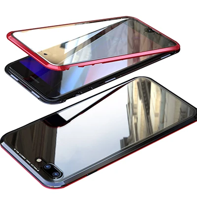 Магнитная металлическая рамка для телефона чехол для iPhone 7 8 7 p 8 p x xs max xr 360 полная защита двусторонний противоударный чехол из закаленного стекла - Цвет: Red