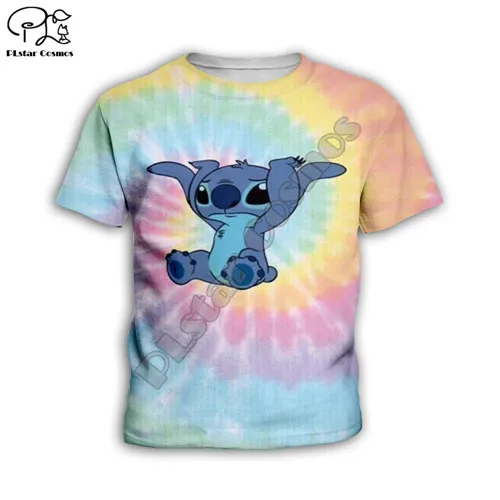 Kids t shirts Anime kawaii Lilo Stitch 3d print Kids Cartoon pink Hoodies/zipper/child baby long sleeve sweatshirt/tshirt/summer shorts/pant - Цвет: Kids t shirts