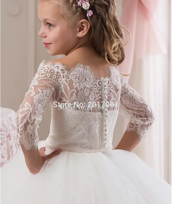 Белый на нем вышиты кружевные плечи для девочек в цветочек платья девочки