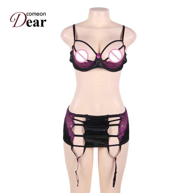 Комплект нижнего белья Comeondear Bielizna Damska Komplety K80418 фиолетовый и черный цвета 3 шт.