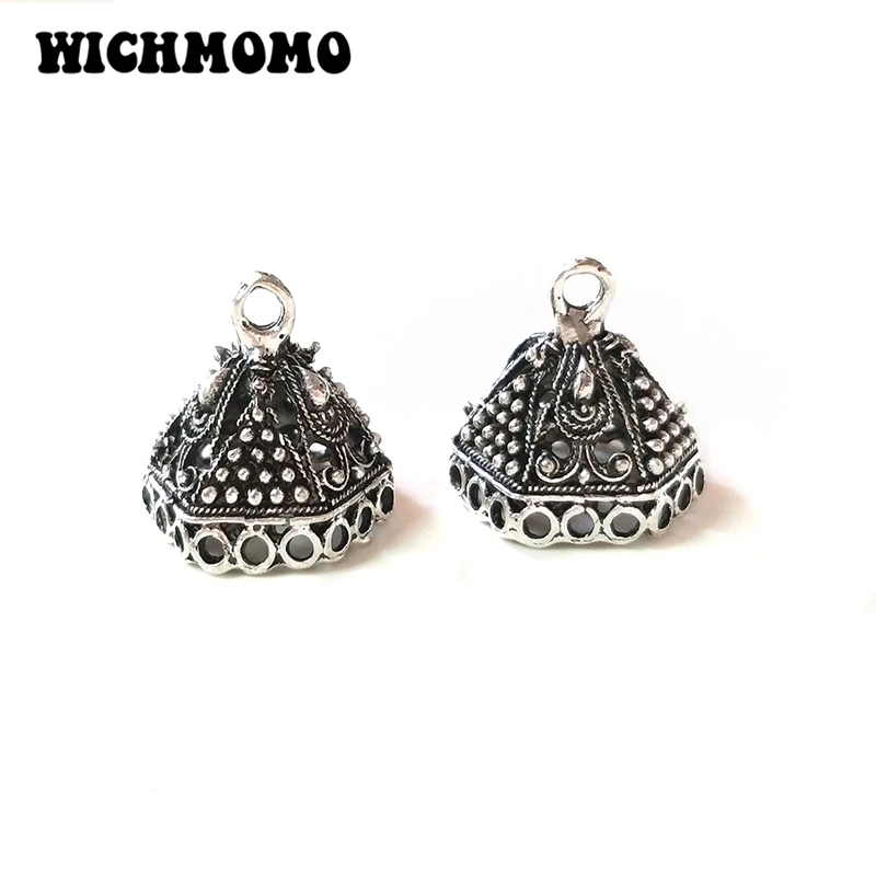 

New 4pcs/bag 20mm Retro Zinc Alloy Polygon Bell Shape Beads Tassels End Cap Charms Pendants for DIY Jewelry Accessories