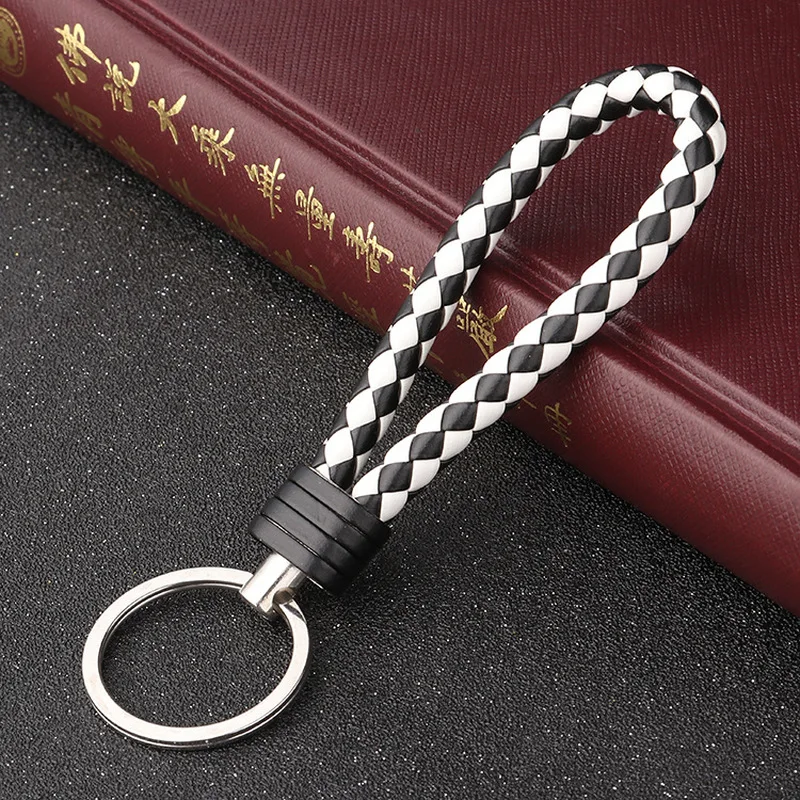 

Handmade Knitted Rope Making Leather Rope Keychain for Women Men Rope for hanging bags Key Chain Porte Clef Chaveiro Keychains