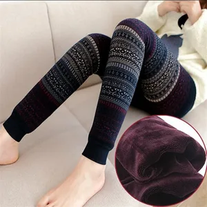 Женские леггинсы, зимние теплые плотные бархатные леггинсы, эластичные рождественские штаны в полоску с высокой талией, женские брюки оверсайз, AB679