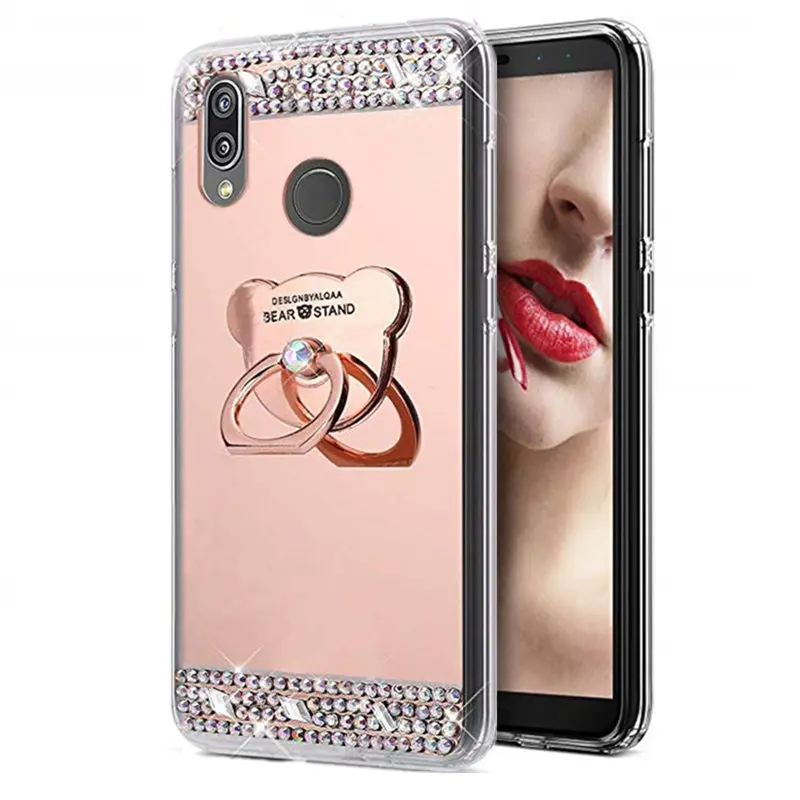 Fashion Mirror Bling Case for Huawei Y9 2019 P Smart Plus Nova 3i Honor 8c honor 8X Glitter Ring Holder Phone Shell Cover |