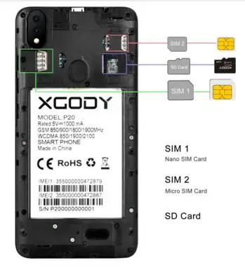 Оригинальный P20 телефон аккумулятор 2500mah 3 8 V для XGODY D27 X6 мобильный 5 дюймов 18:9 MTK6580 4
