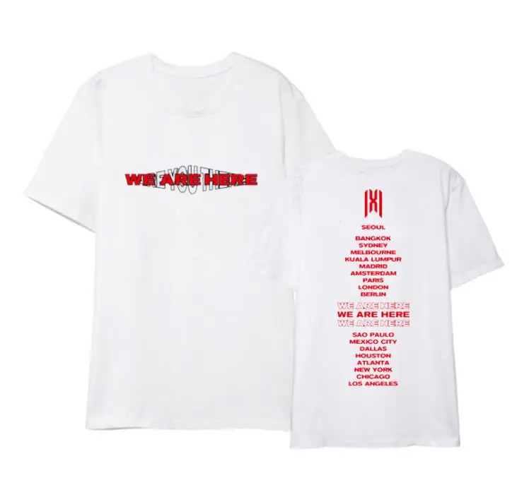 Футболка с круглым вырезом Kpop monsta x we are here world tour city футболка принтом и короткими