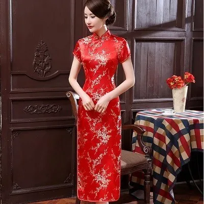 Red plum blossom Традиционное китайское платье размера плюс S-6XL, чонсам, драконом Фениксом, длинное платье Ципао, сексуальное платье с разрезом, костюм танга, женское банкетное платье Ципао - Цвет: Red plum blossom