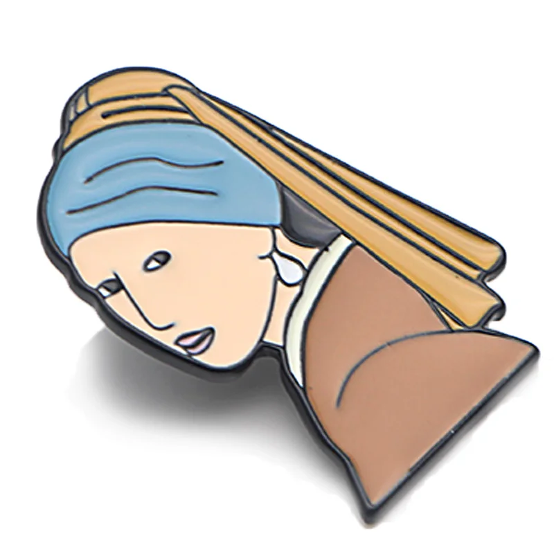 

V278 Girl with pearl earrings Metal Fashion Pins Enamel Pins and Brooches for Lapel Pin Backpack Bags Badge Collection Gifts