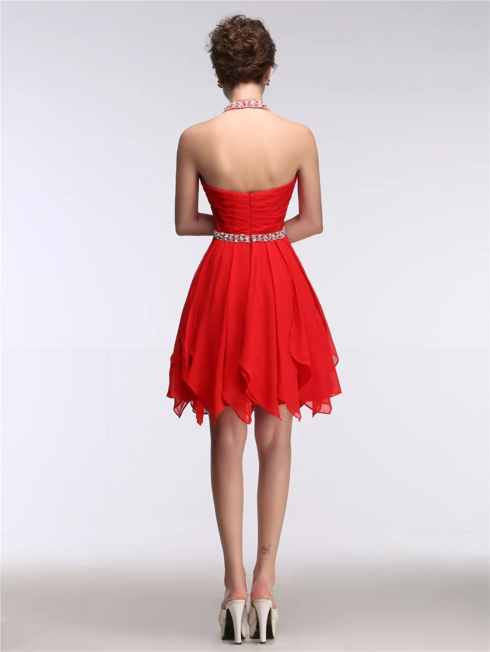 Red Vintage Sexy Backless Chiffon A-line Prom Dress 2015 Real Photos Cheap Ever Pretty Natural Sleeveless Vestidos De Noche | Свадьбы и
