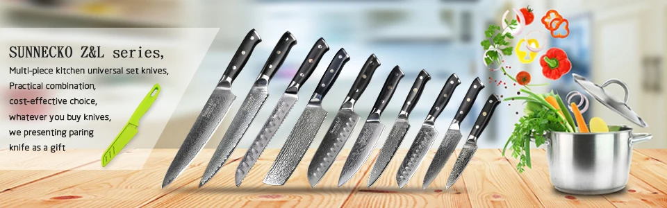 SUNNECKO 5 шт. набор кухонных ножей шеф-повара для очистки хлеба Santoku универсальный нож японский Дамаск VG10 сталь инструменты для приготовления пищи G10 Ручка