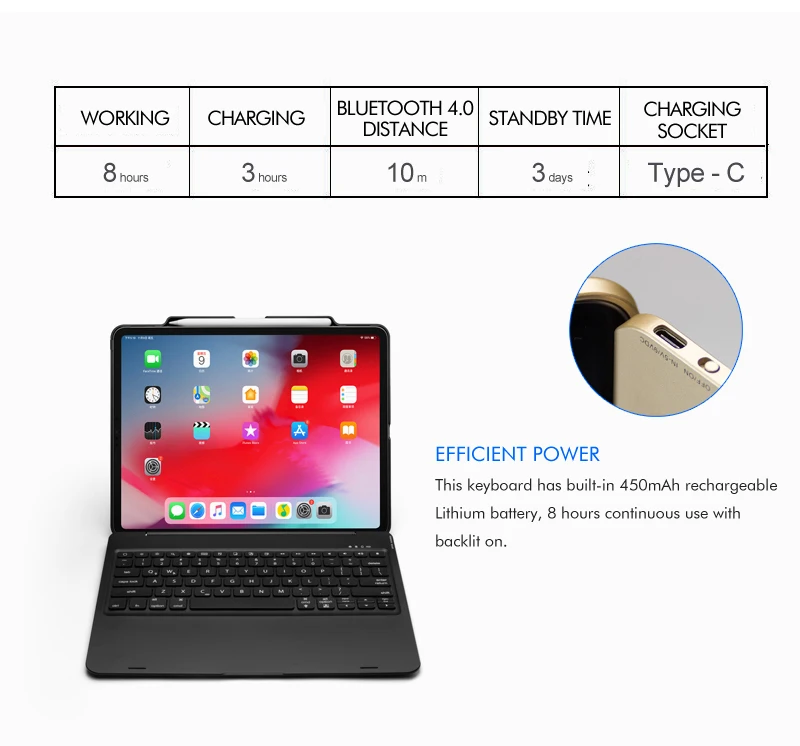[Новое] Bluetooth Беспроводной клавиатура чехол для Apple iPad Pro 12,", думаю, что клавиатура с 7-Цвет со светодиодной подсветкой и Smart Sleep/Wake-up