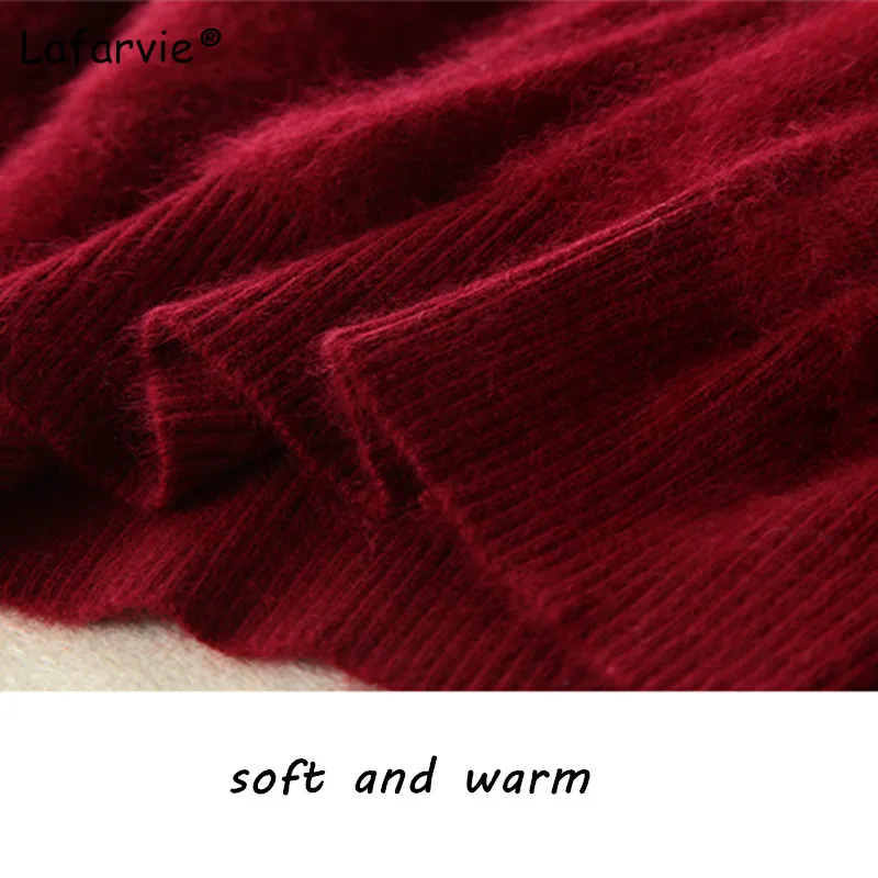 Lafarvie Autumn Winter O-Neck Knitted Mink Cashmere Sweater Women Tops Long Sleeve Warm Pullover Female Solid Color Basic Sweter | Женская