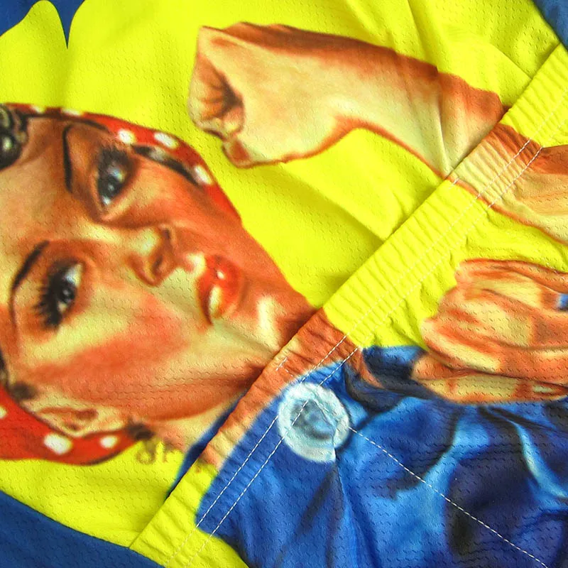 Мультфильм мы можем сделать это Велоспорт Джерси с коротким рукавом синий Забавный рубашка для езды на велосипеде Желтый велосипед носить мы можем сделать это велосипедная одежда 6509