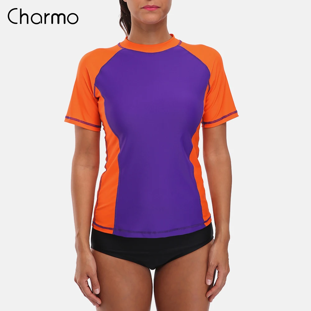 Женские рубашки Charmo с коротким рукавом топ для серфинга UPF 50 + рубашка бега езды на