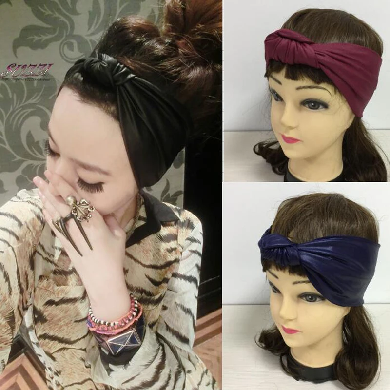 Эластичная Повязка на голову из искусственной кожи высокого качества Женская