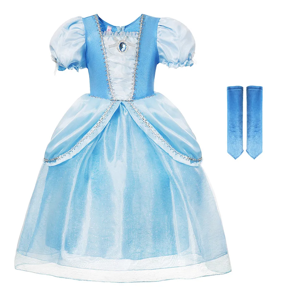 Dress with Gloves Одежда Золушки для девочек; детское Голубое Бальное Платье; вечерние платья принцессы на Хэллоуин; карнавальный костюм с перчатками; школьная одежда для игр - Цвет: Dress with Gloves