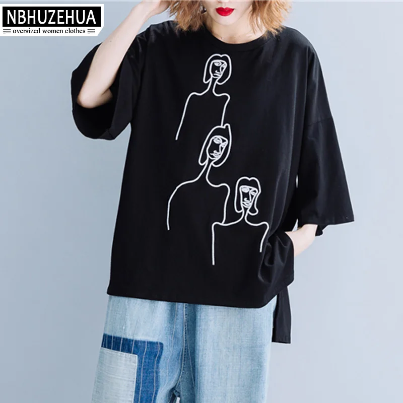 Футболка женская летняя большого размера с вышивкой рукавом 3/4 5XL 6XL 19 A235|Футболки|