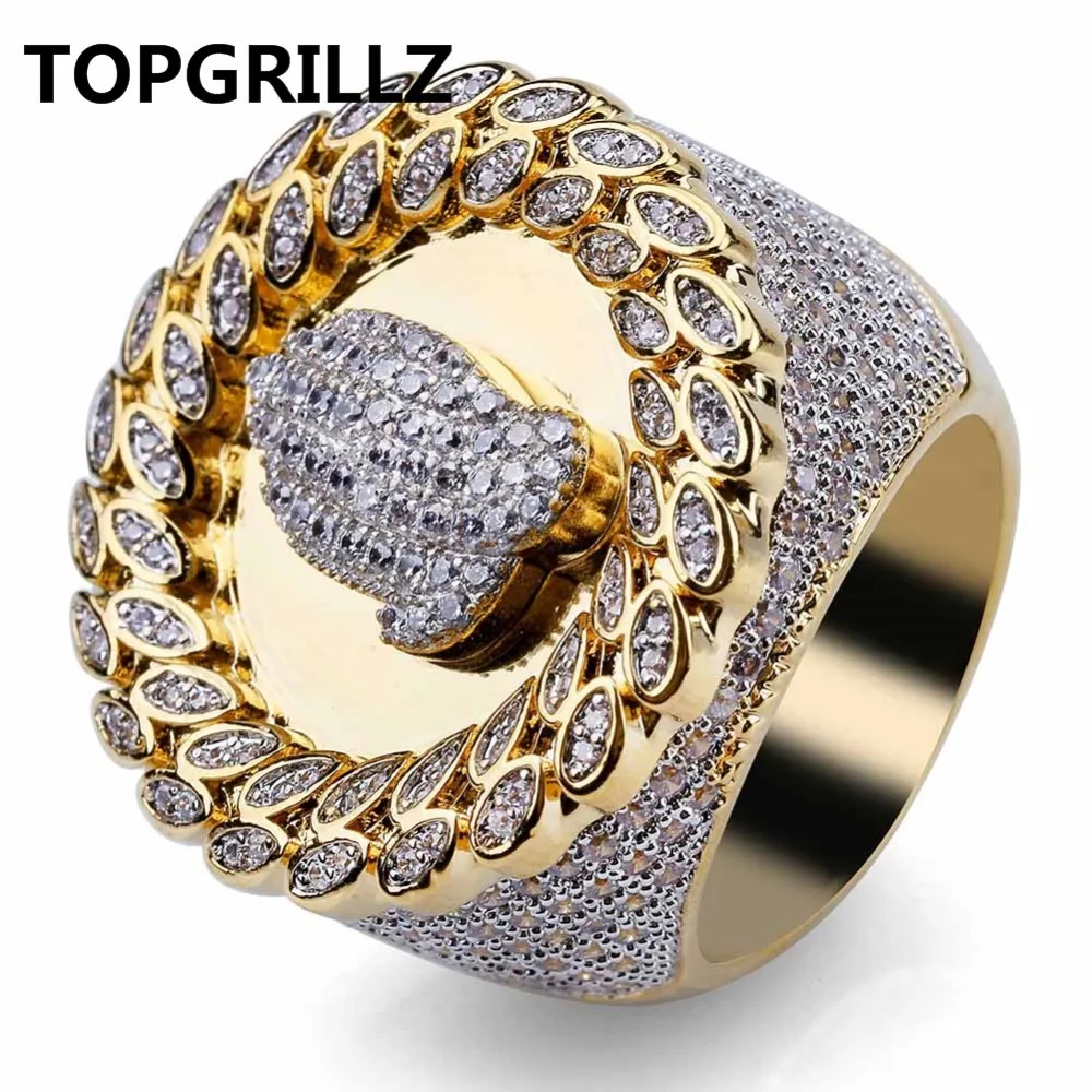 TOPGRILLZ медное позолоченное микро проложенное кольцо с кубическим камнем AAA