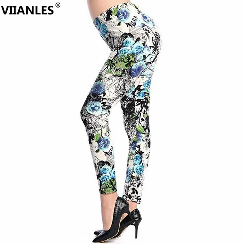 

VIIANLES 2020 NEW Women High Polyester Ankle-Length Floral Printed Elasticity Slim Push Up Leggins Fitness Pants Female Leggings