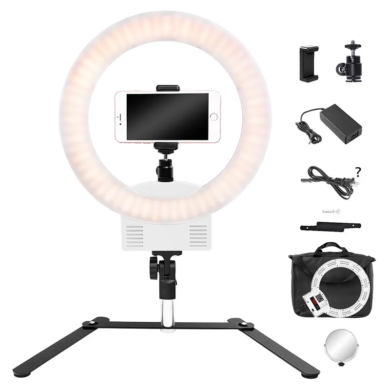 FOSOTO FT-12B 12 дюймов Led белый фотографического светильник ing 3200-5600K для Камера для мобильной фотосъемки с кольцевым светильник светодиодный селфи лампа Подставка для планшета