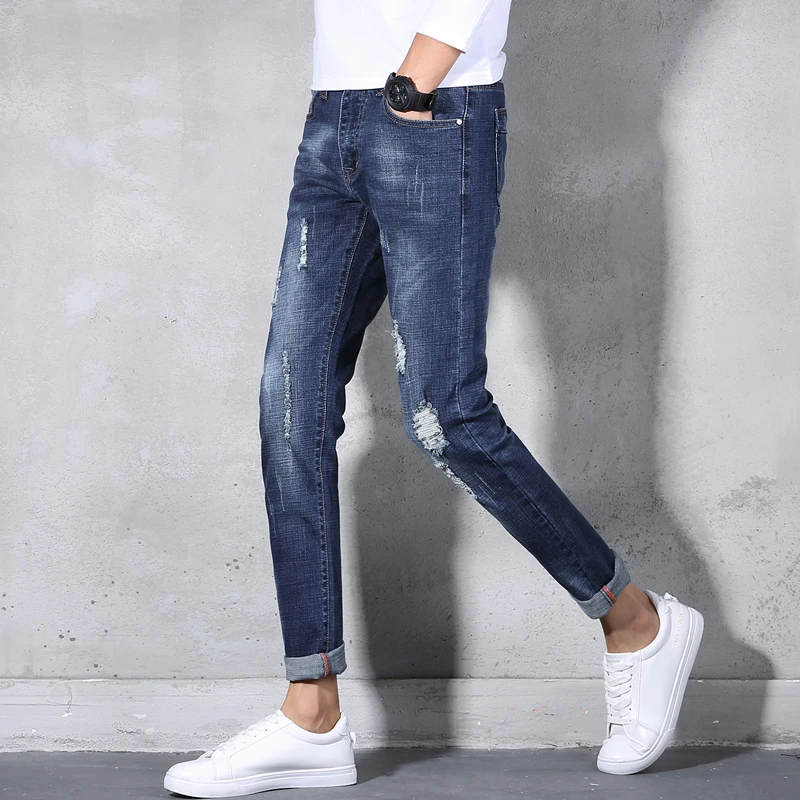 Джинсы для мужчин 2018 весенние модные облегающие джинсовые брюки из хлопка