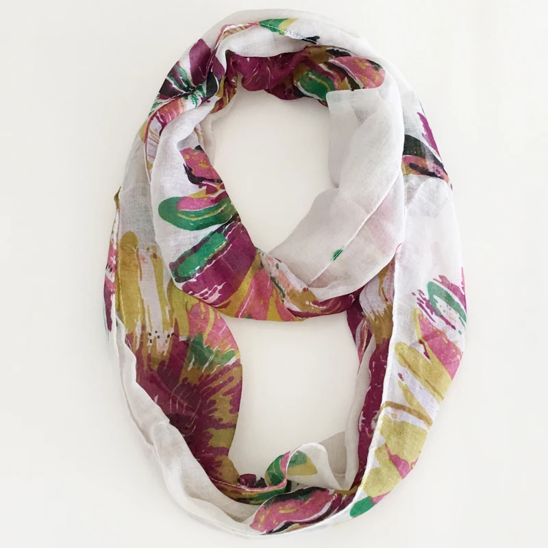 

Fashion Women Voile Infinity Scarves Lightweight Elegant Various Floral Print Polyester Ring Thin Sheer Loop Small Scarf