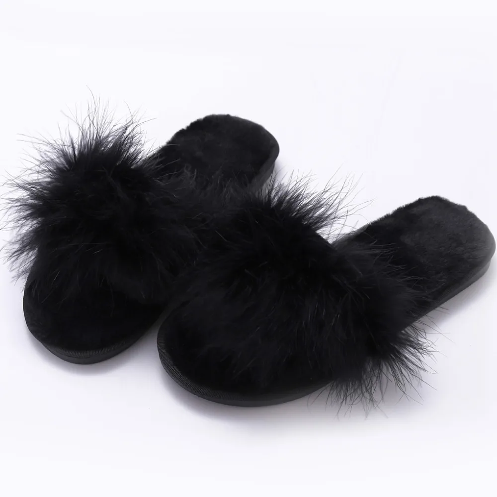 Для женщин с открытым носком меховые плоские тапочки летние модные мягкие на