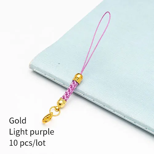 Gold lihgt purple 10 шт., застежка-карабин, ремешок, шнур, мобильный телефон, Лариат, мобильный ремешок, шарм, нейлоновый брелок, цепочка, ювелирное изделие, сделай сам, ювелирное изделие - Цвет: Gold lihgt purple