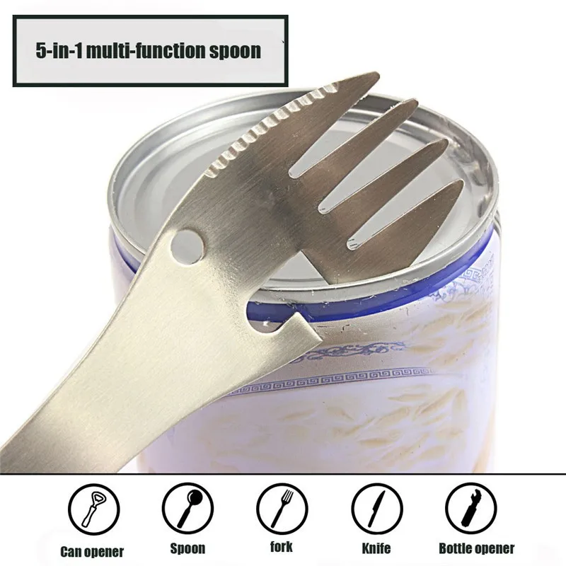 Походная посуда из нержавеющей стали Spork многофункциональная ложка для пикника инструменты для велосипедной вилки Вилка открывалка столовые приборы для путешествий Кемпинг Инструмент