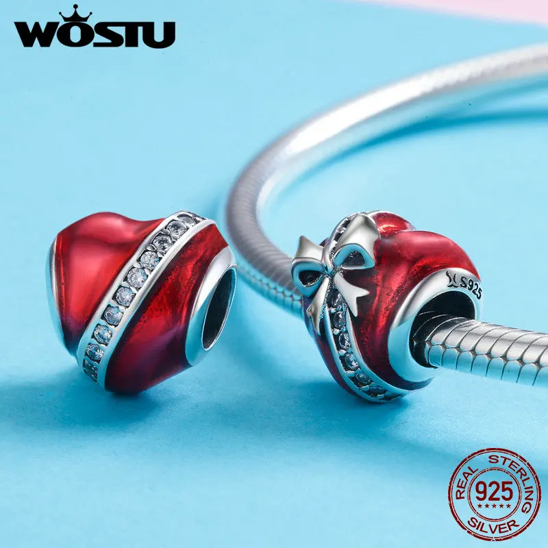 WOSTU, романтическое Настоящее 925 пробы, Серебряный подарок, сердце, бусины, подходят к оригиналу, сделай сам, браслет, ювелирное изделие, подарок для влюбленных, CQC741