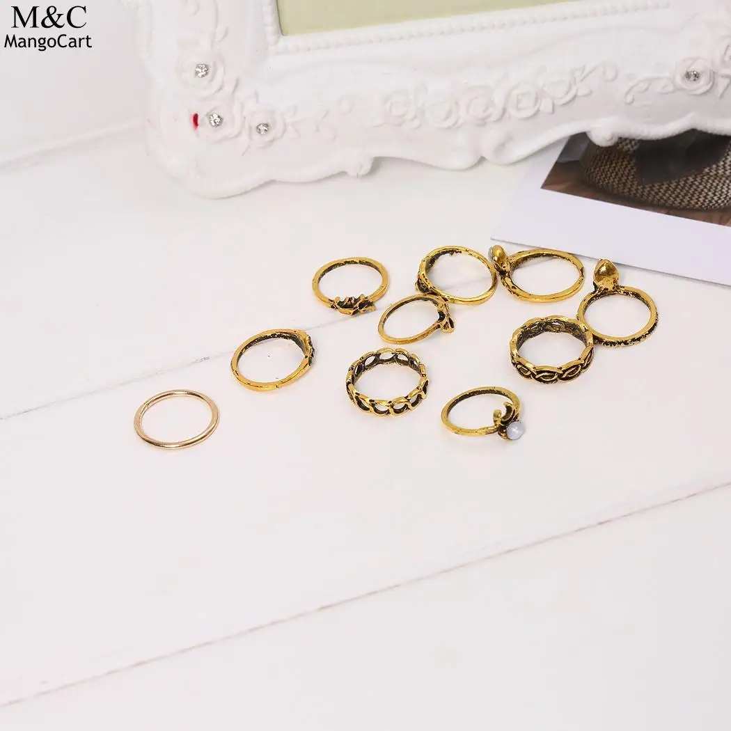 Комплект Богемия миди кольцо 10 шт. Винтаж стимпанк слон Луна Anillos