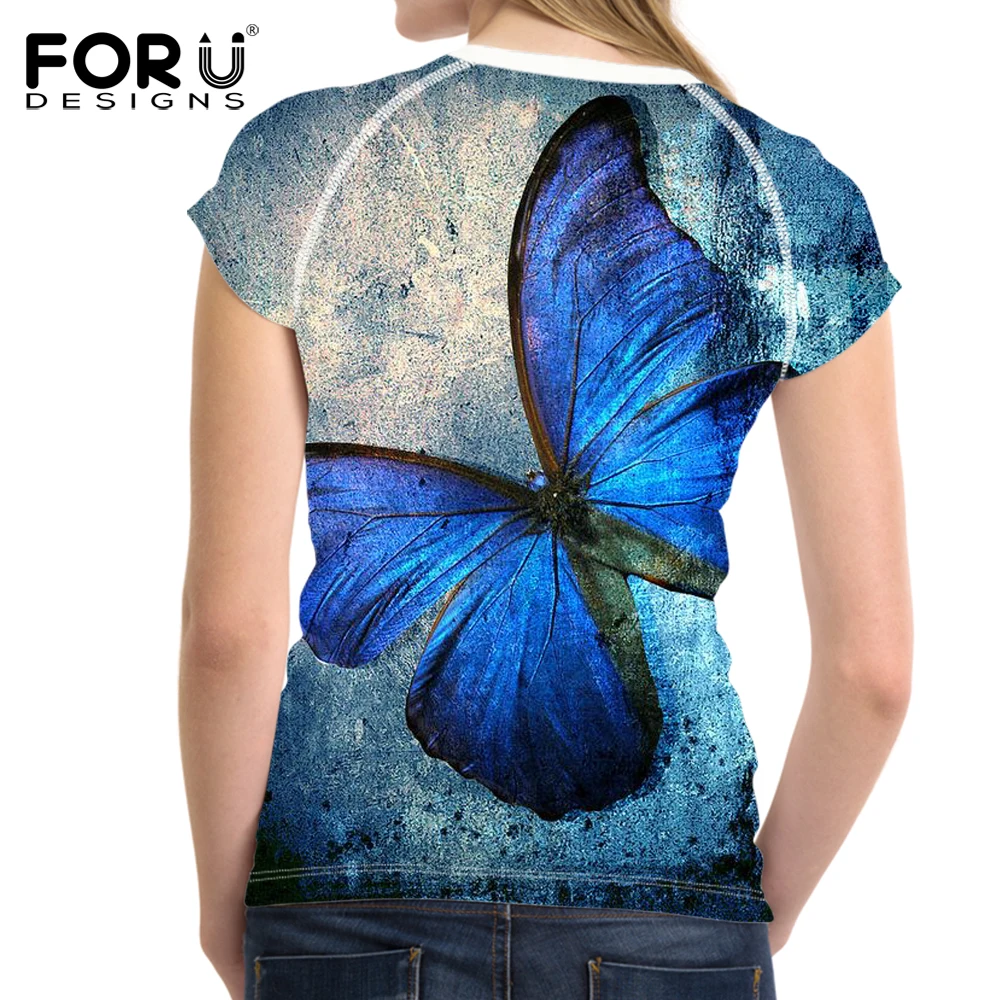 2019 летняя женская футболка FORUDESIGNS с принтом бабочки топы коротким рукавом