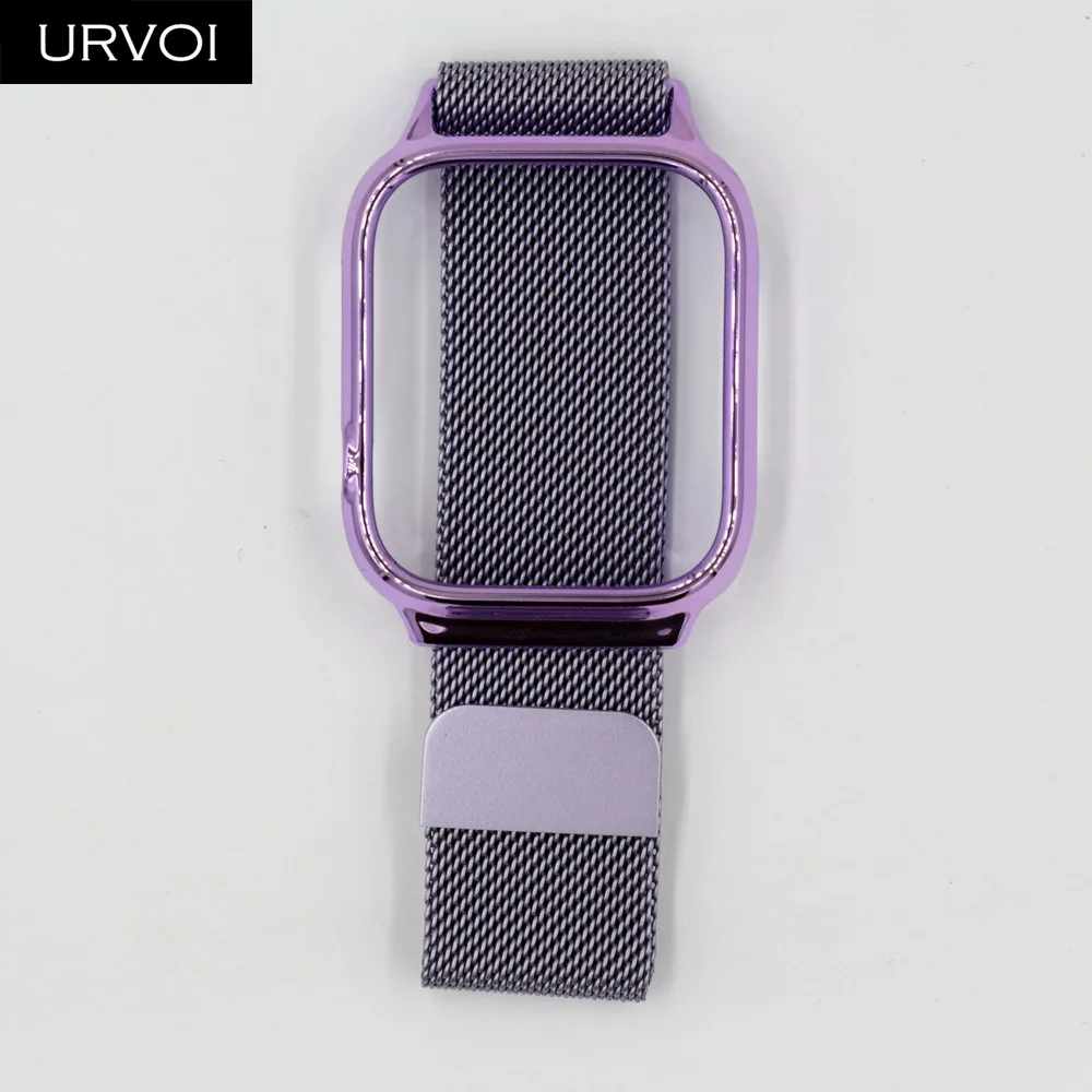 Light Purple URVOI Миланская петля для Apple Watch, ремешок серии 4+ чехол из поликарбоната, ремешок с крышкой для iwatch, магнитная пряжка, 40, 44 мм - Цвет ремешка: Light Purple
