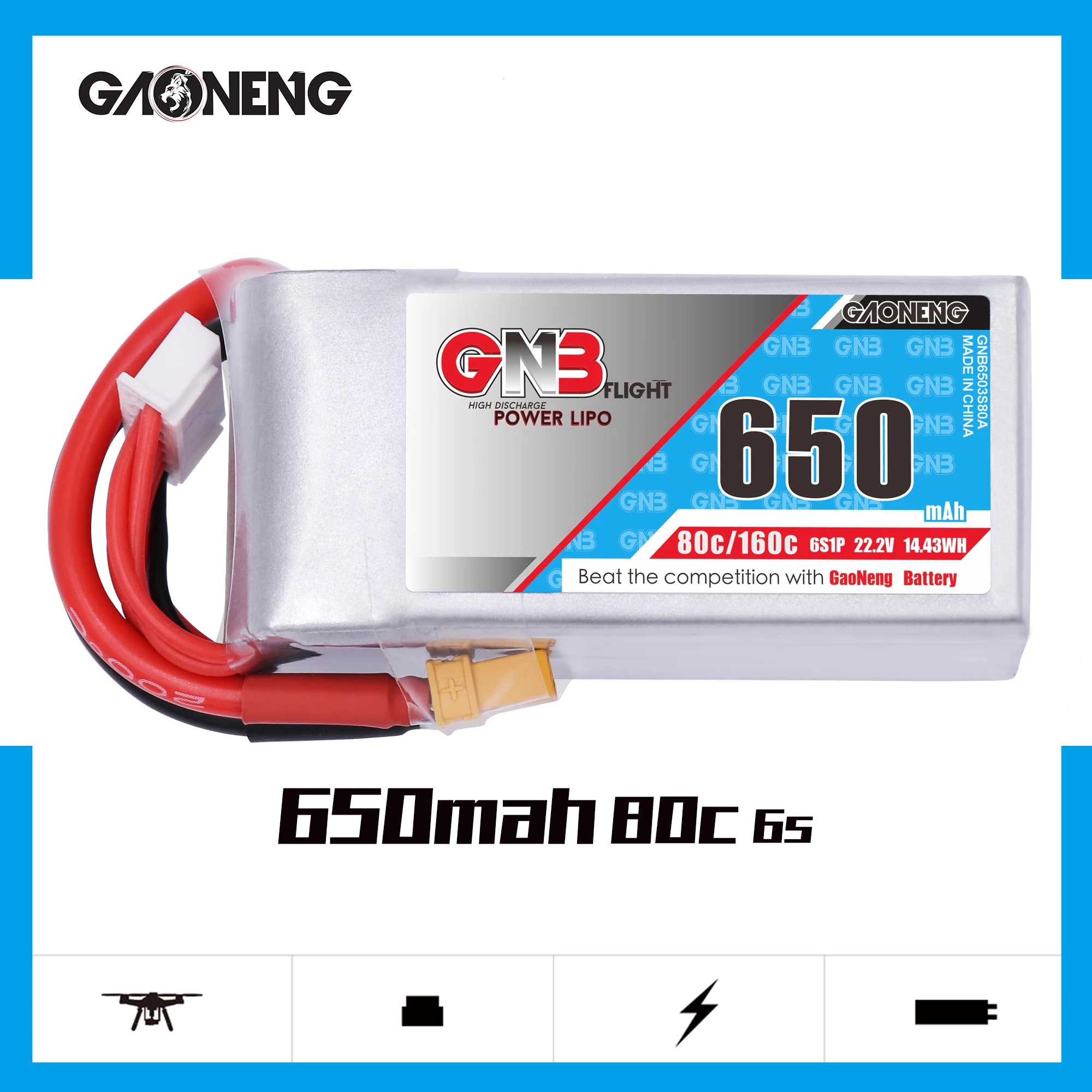 Литий полимерный аккумулятор Gaoneng GNB 650 мАч 22 2 в 6S 80C/160C штекер XT30 или XT60 для FPV